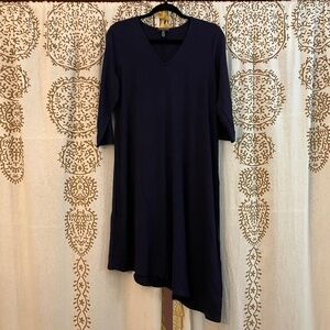 Eileen Fisher Petite Large PL High Low Tunic Dress Blue Navy Jersey Knit